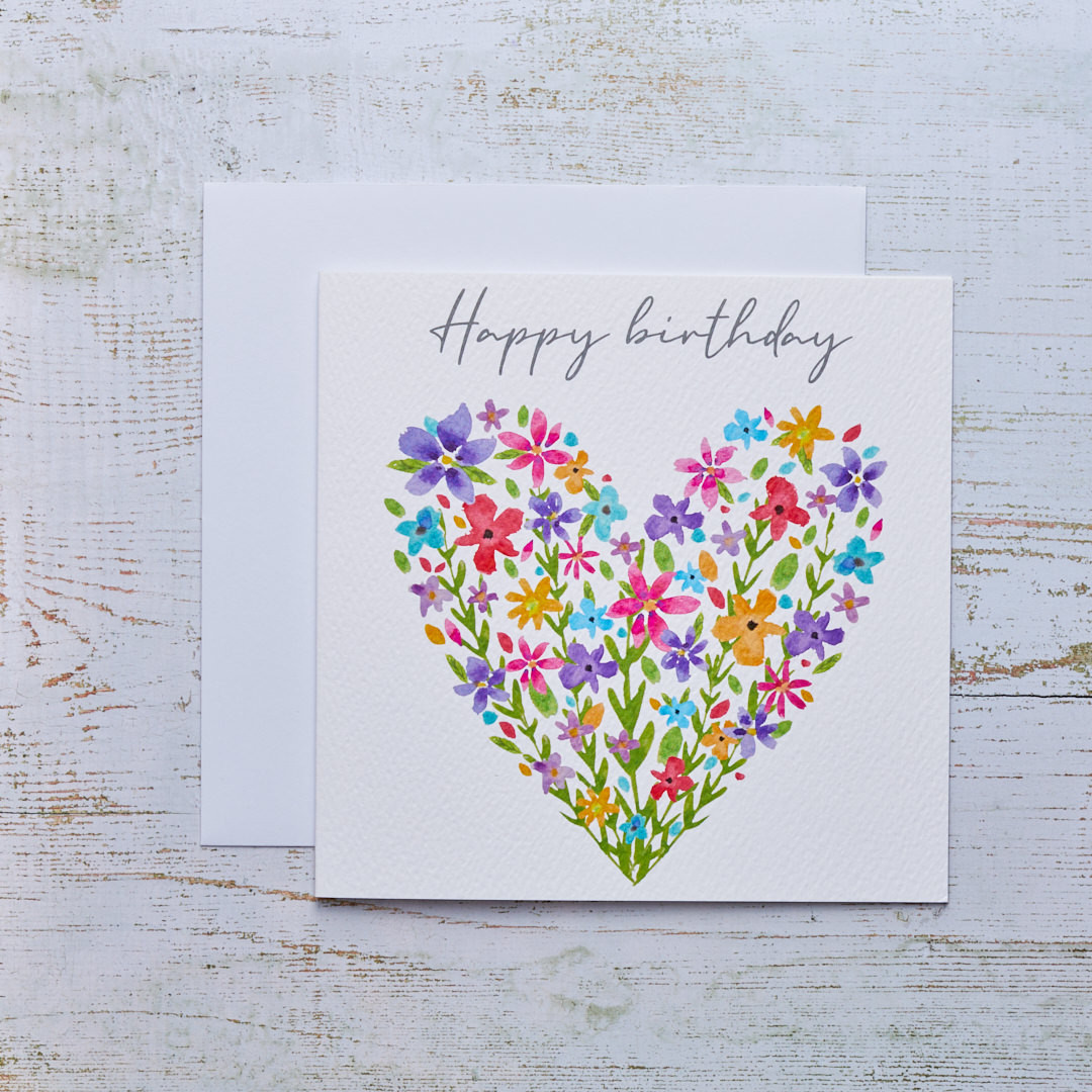Pretty Floral Heart Birthday Card