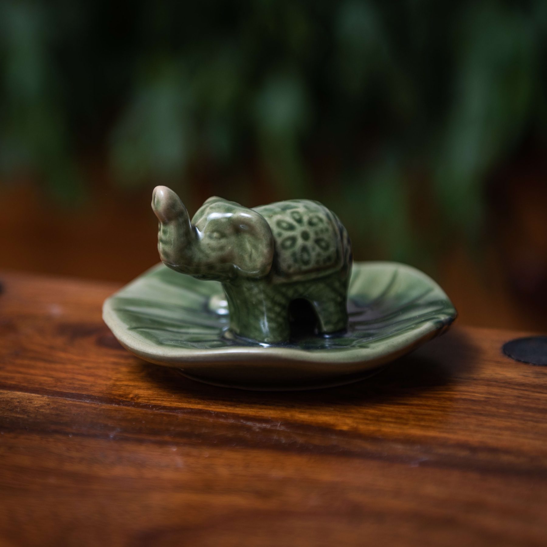 Incense Holder Green Elephant