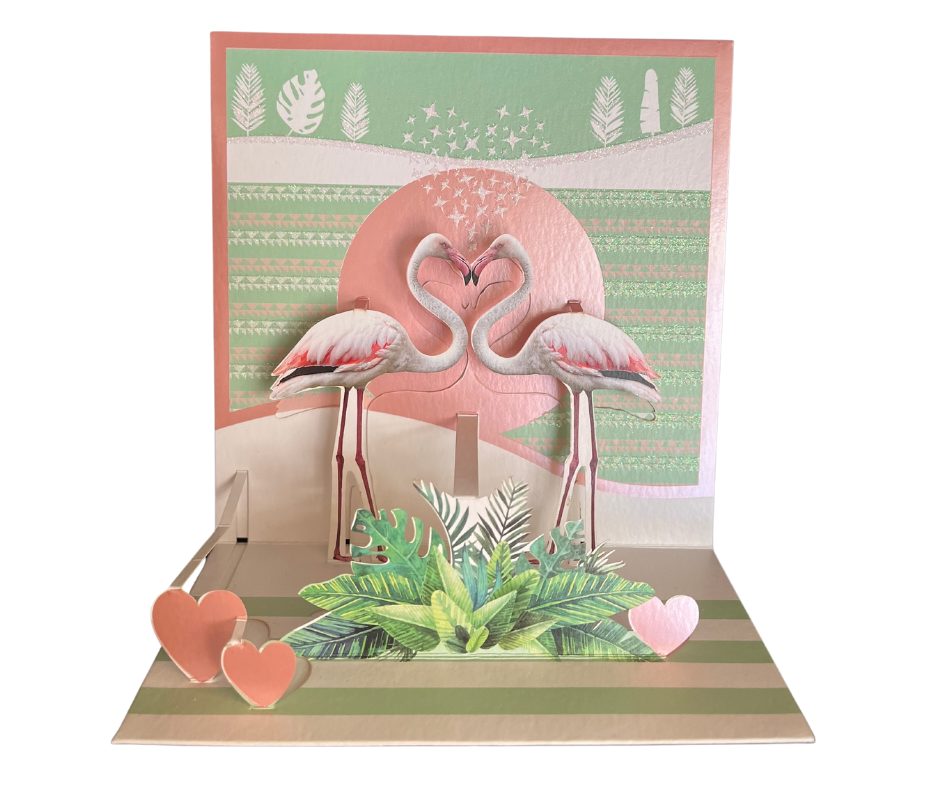 3D Flamingos Card