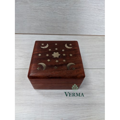 Wooden Box Square Brass Inlaid 4x4