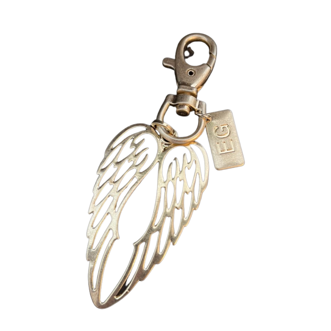 Twin Angel Wing Key Ring Gold