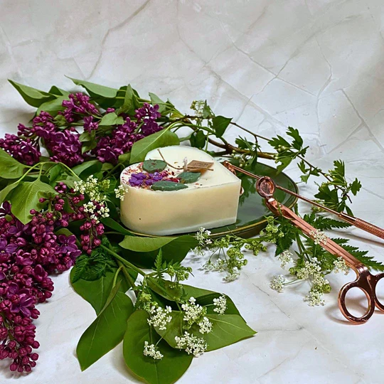 Large Heart Lilac Candle with Lilac
