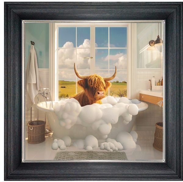 Highland Cow Bubble Bath Old Fash Tub Wall Art
