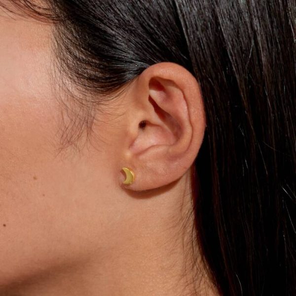 Mini Charms Moon Gold Plated Stud Earrings