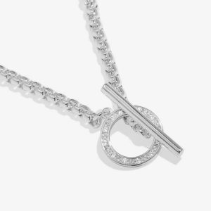 Evermore Circle T Bar Silver Necklace