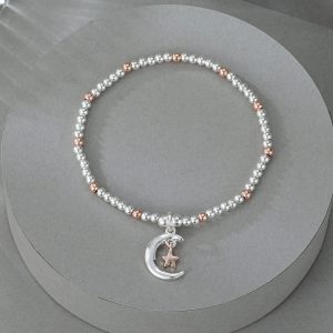 Two tone Moon & Stars Rose Silver Bracelet