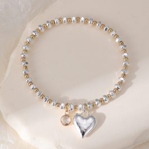 Solid Silver Heart Gold & Silver Bracelet