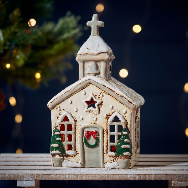 Natural Christmas Church Tealight Holder