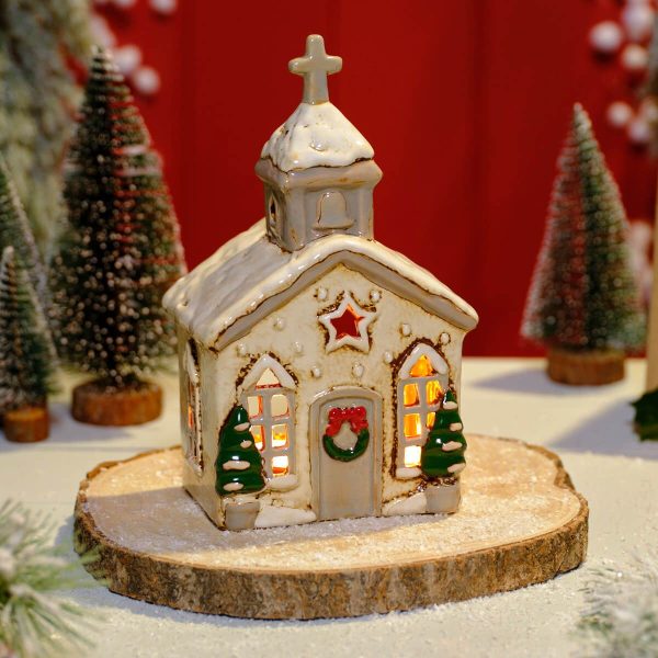 Natural Christmas Church Tealight Holder