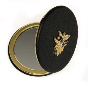 AW5807open Round Mirror Compact Black by Alice Wheeler.