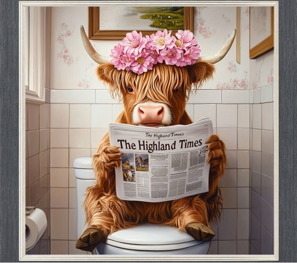 Female Highland Cow on Toilet w/Newspaper