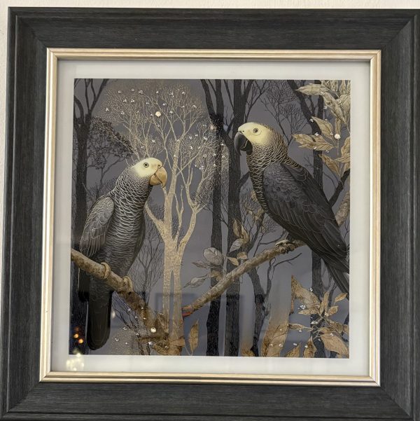 Two Parrots Silver & Gold Wall Art