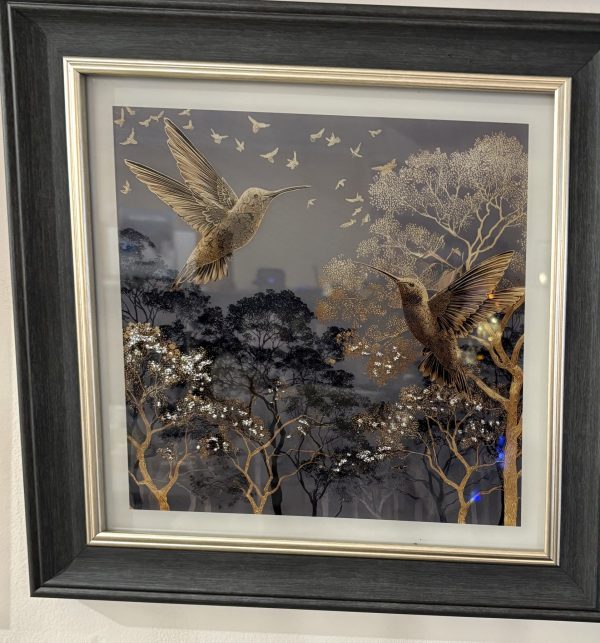Two Humming Birds Gold & Silver Wall Art