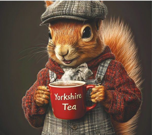 Squirrel with Cap and Yorkshire Tea Mug Wall Art